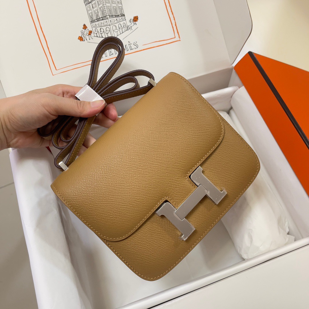 Hermes Constance 18 Mini Shoulder Bag In Sesame Epsom Leather